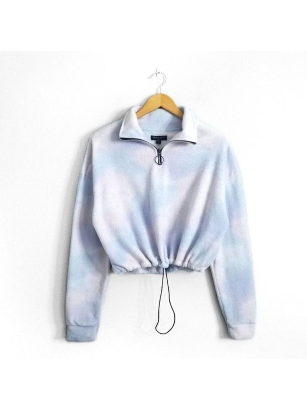 ** BRAVE SOUL Pastel Tie Dye Half Zip Cropped Fleece Sweatshirt Size L